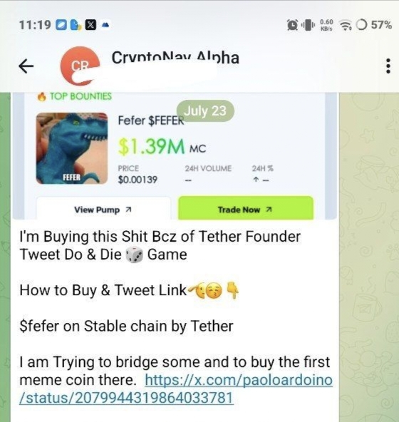Before screenshot — $FEFER Call trade
