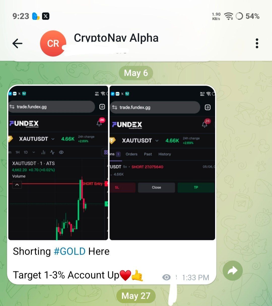 Before screenshot — Gold Short trade